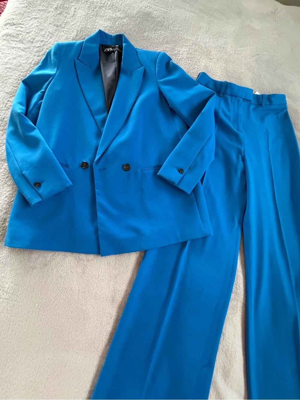 Zara Women’s Blue Double-Breasted Blazer & Trousers Pants Set Size S